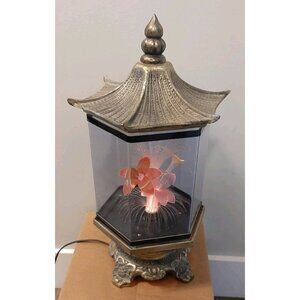 Vintage Fiber Optic Brass Tone Flower Lamp Light Pagoda Style 16 1/2 in Rotates